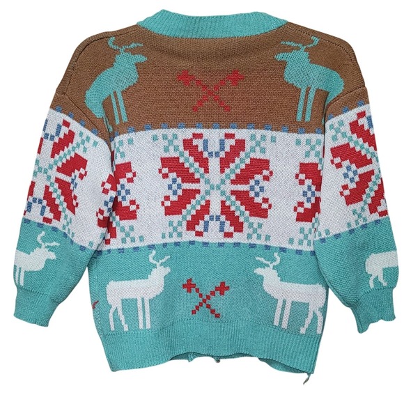 Ugly Christmas Knit Sweater M Retro Cardigan Reindeer Snowflake Cozy Winter Art - Picture 5 of 7